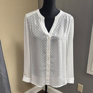 Banana Republic Factory White Swiss Dot Button-Down Blouse